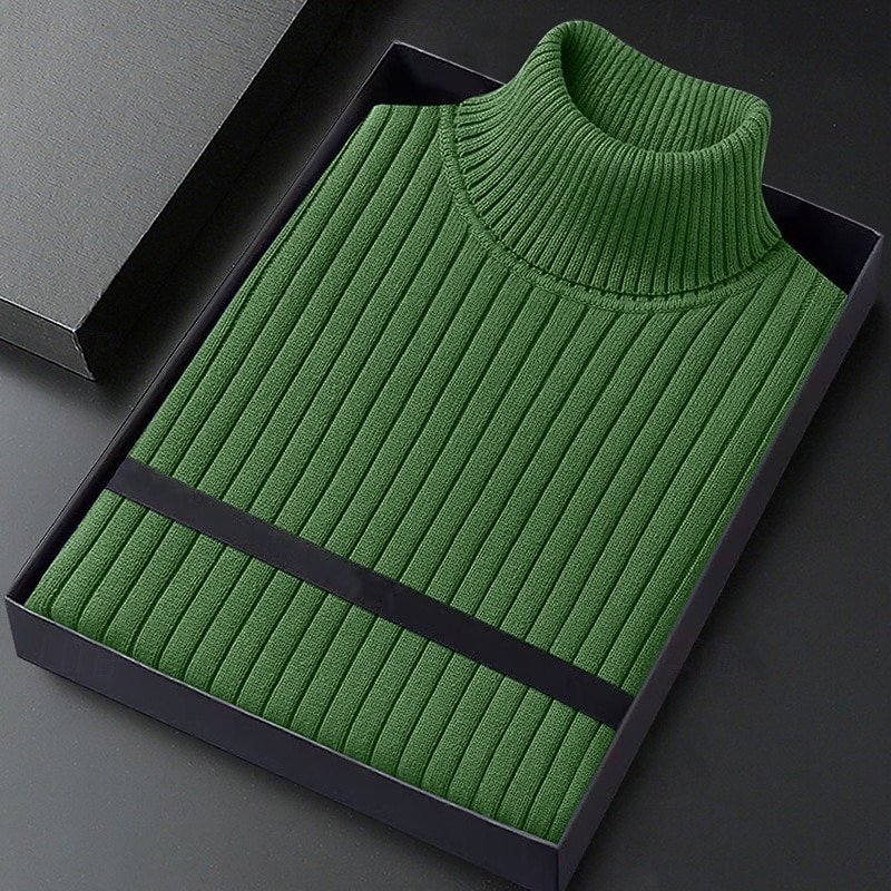 Bărbați Pulover cu gât rotic Pulover pulover Striat Tricotat Topuri obișnuite Tricotat Striat Simplu Gât Înalt De Bază Păstrați-vă cald Casual Purtare Zilnică Îmbrăcăminte Iarnă Albastru piscină Negru 2026 - $22.99 –P7