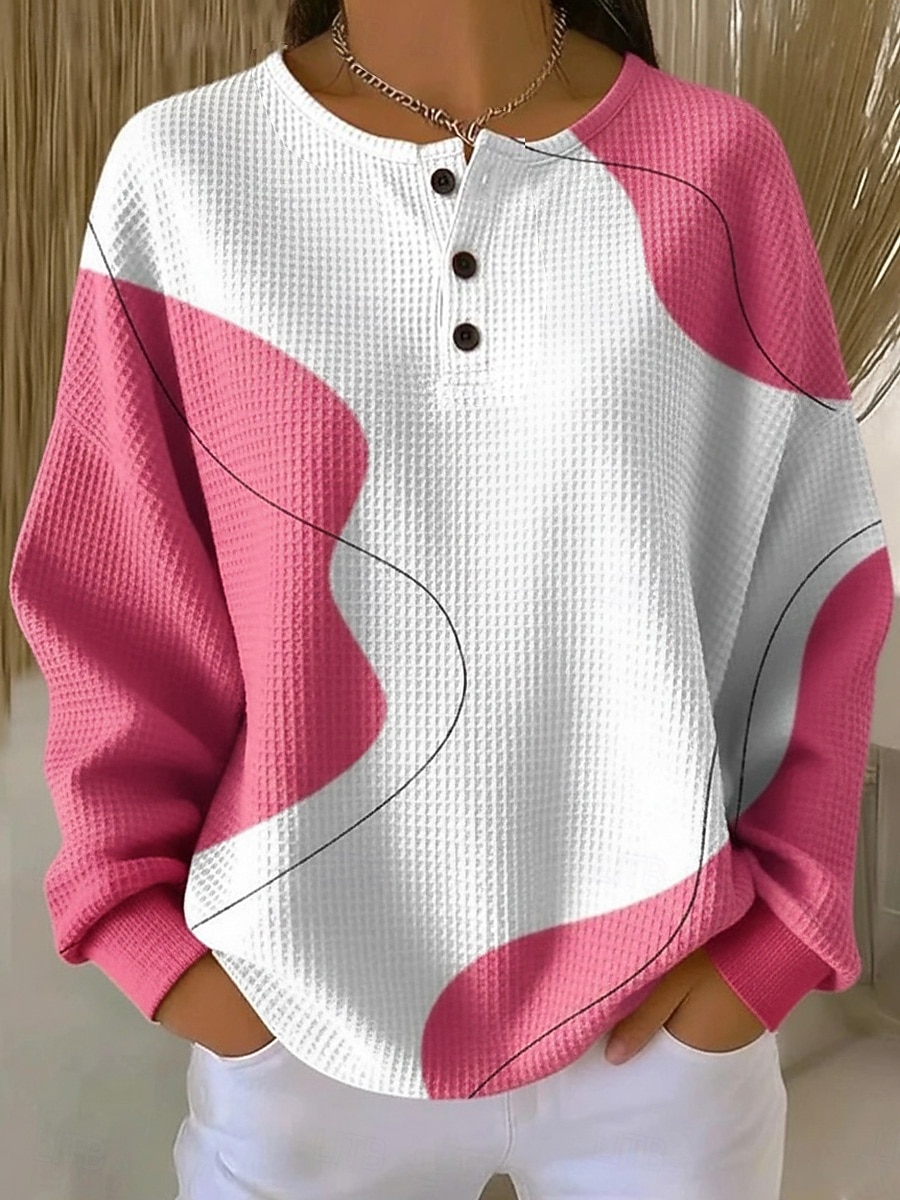 Women's Pullover Sweatshirt Abstract Casual Long Sleeve Round Neck Regular Tops Casual Dailywear Blue White Yellow Pink Red Spring Fall 2026 - $28.99 –P6