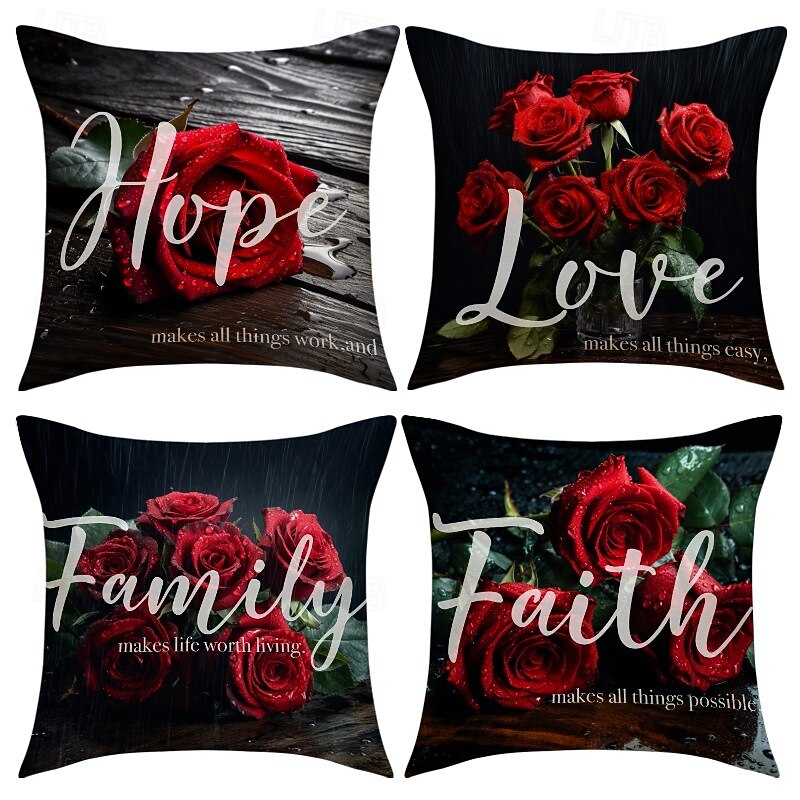 Poszewka na poduszkę z motywem róży na Walentynki, motyw mrocznego zaklęcia, poduszka z nadrukiem czarnej róży, romantyczna sofa &wystrój sypialni, przytulna poduszka do salonu 2026 - $12.99 –P3
