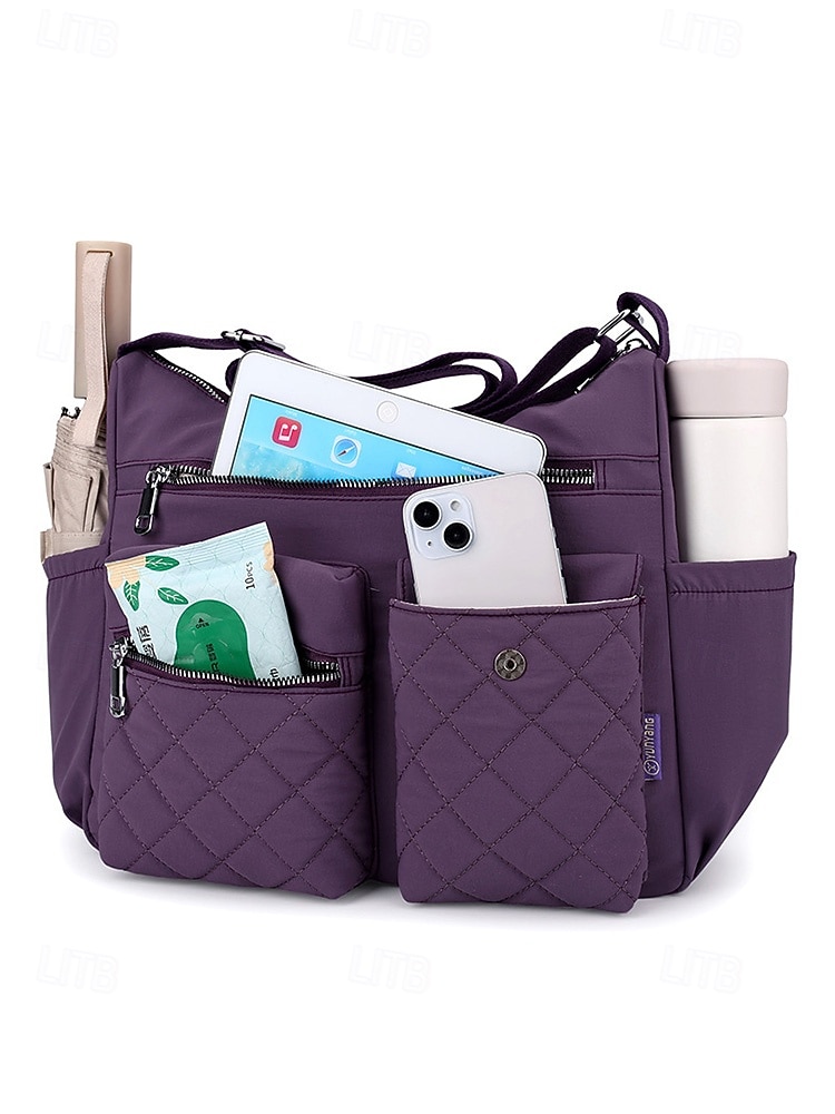 Женская стеганая нейлоновая сумка через плечо с множеством карманов — вместительная водонепроницаемая сумка для путешествий, работы и повседневного использования. 2026 - $26.99 –P8