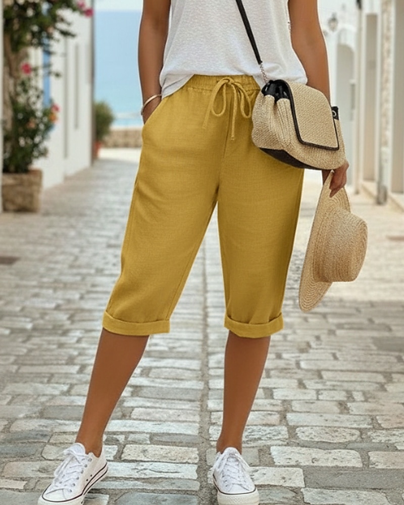 Жен. капри шорты Шорты из хлопка и льна Чино Укороченные Отпуск Уличный стиль На каждый день Длина колена Нормальная Полотняное плетение Кулиска Карман Удобный Дышащий Неэластичная 2026 - $19.99 –P13