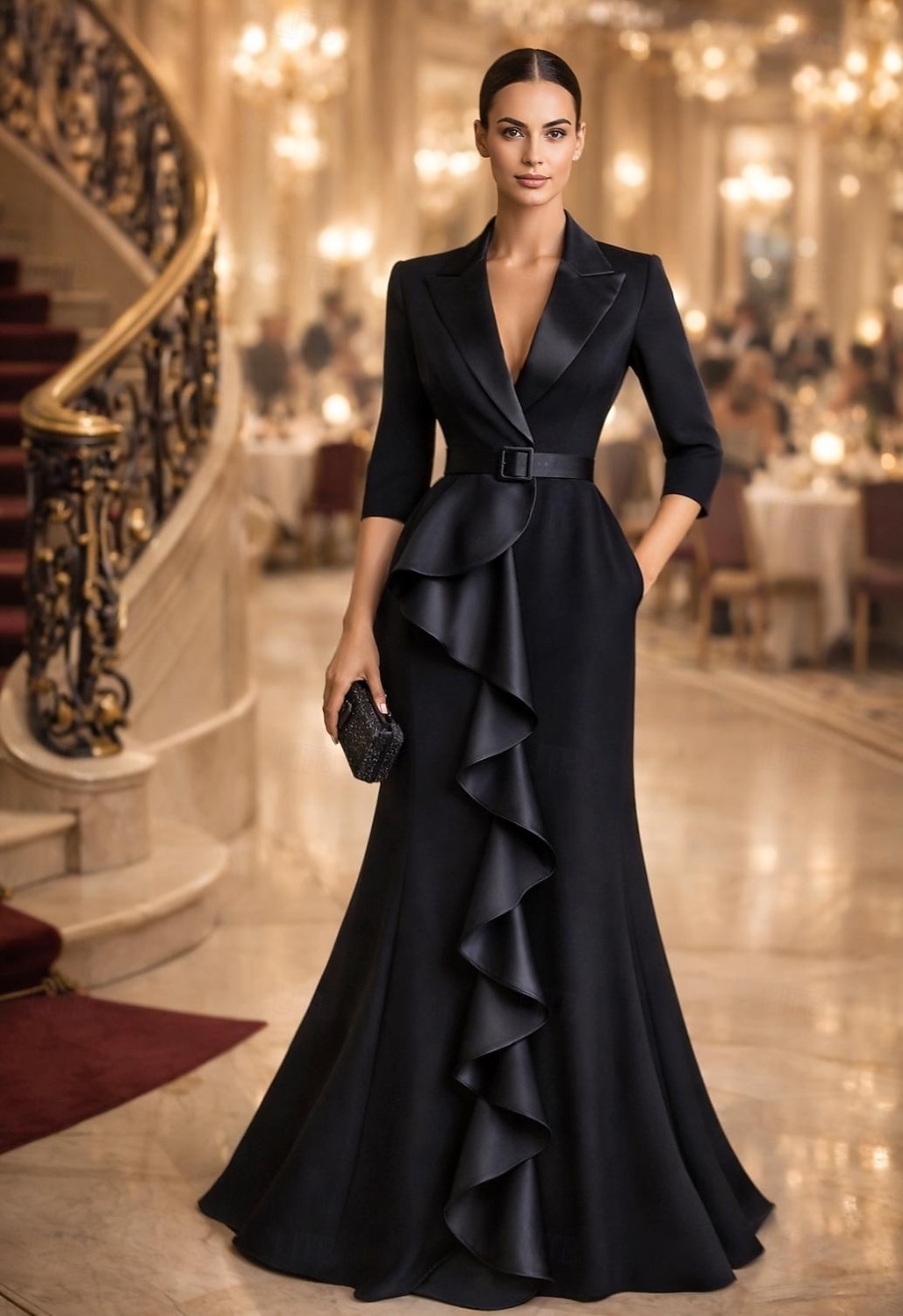 2026年 女性用 タキシードドレス トランペット／マーメイド 結婚式