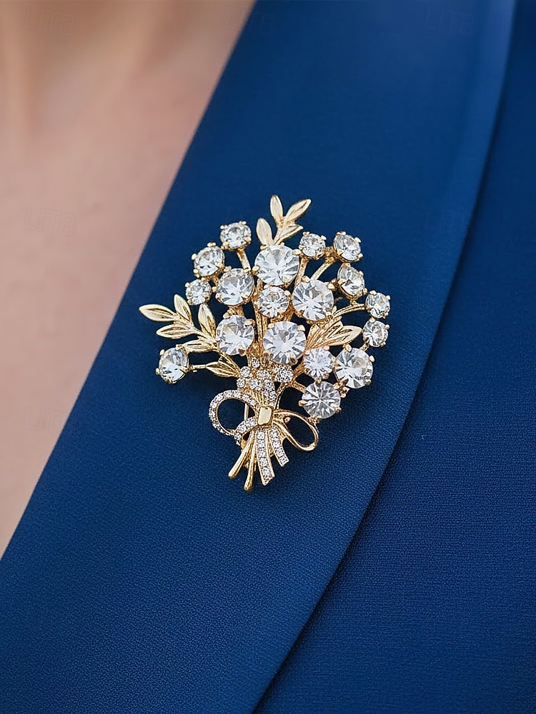 Dámská brož z imitace diamantů ze slitiny – elegantní květinový vzor ve zlaté a stříbrné barvě, ideální pro svatby a zvláštní příležitosti 2026 - $11.99 –P2