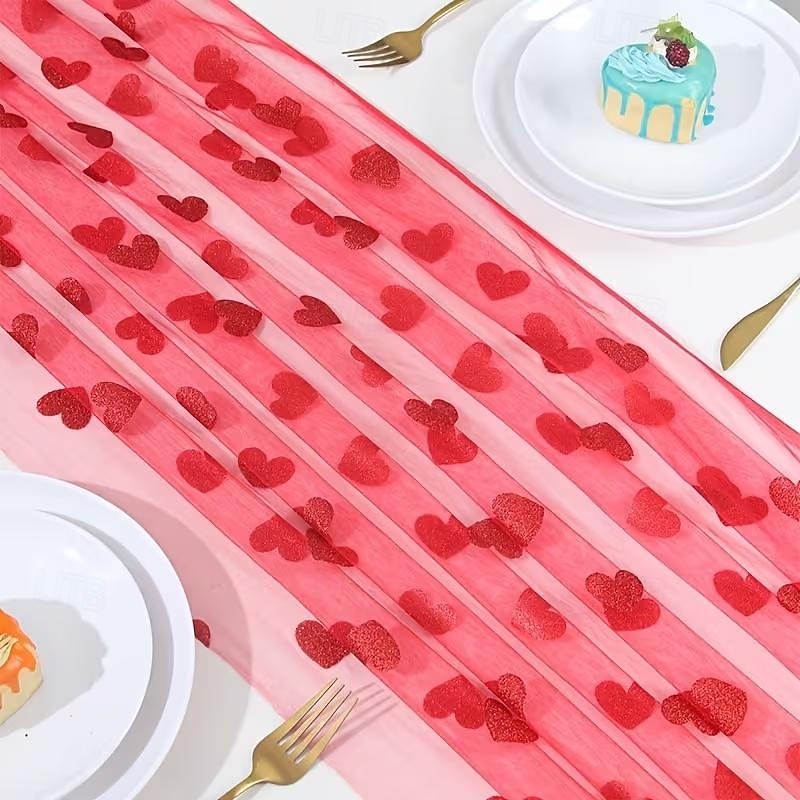 Καρδιά σε σχήμα δρομέα για την ημέρα του Αγίου Βαλεντίνου – κόκκινο &Χρυσό τραπεζομάντιλο με καρδιά, 29,53×70,87 ίντσες, ιδανικό για γάμους, bridal showers, επέτειους, γενέθλια και διακόσμηση 2026 - $11.99 –P7