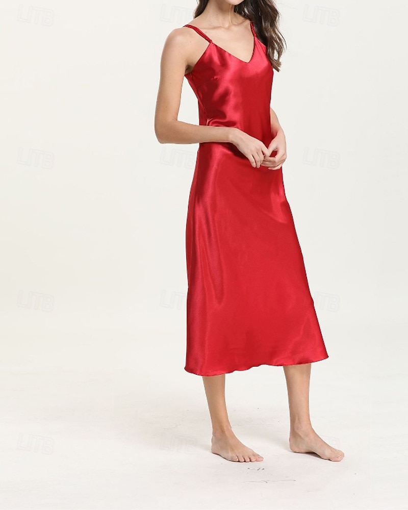 Γυναικεία Νυχτικιά Καθημερινό Μαλακή Σατέν Μονόχρωμες Εξώπλατο Φορέματα Καθημερινά Σπίτι Κρεβάτι Αμάνικο Λουριά Μαύρο Σαμπανιζέ Ανθισμένο Ροζ Ρουμπίνι Πράσινο του τριφυλλιού Καλοκαίρι Χαλαρή Εφαρμογή 2026 - $22.99 –P5