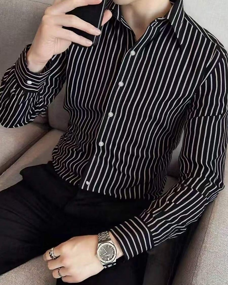 Per uomo Camicia Camicia casual Camicia con Bottoni Blu Nero Verde chiaro Rosa Verde Manica Lunga Strisce verticali Bavero Casuale Quotidiano Abbigliamento Moda Casual Confortevole del 2026 a $27.99 –P3