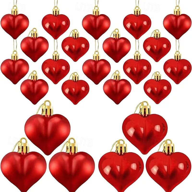 24 Pack Valentine's Day Heart Ornaments, Red and Gold Shiny & Matte Finish, Hanging Heart Decorations for Anniversary, Mother's Day, Christmas Tree Decor 2026 - $15.99 –P1