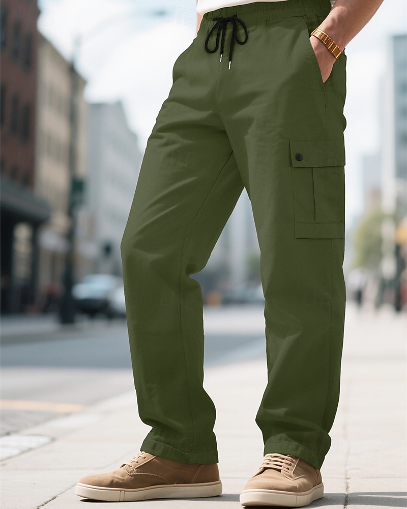 Per uomo Pantaloni Cargo Pantaloni Coulisse Elastico in vita Multi-tasche Tinta unica Antivento Comodità Quotidiano All'aperto Ferie Streetwear Elegante Nero Verde militare del 2026 a $13.49 –P11