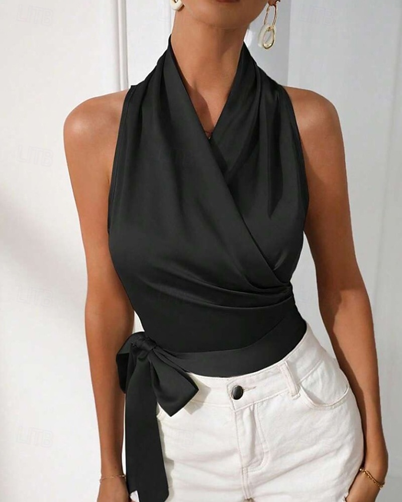 Жен. Блуза Открытая спина Полотняное плетение Стиль Секси Без рукавов НАЙКА НЕКО Обычные топы Праздники На выход Синий Черный Цвет шампанского Светло-зеленый Лиловый Лето Весна 2026 - BHD 10.12 –P3