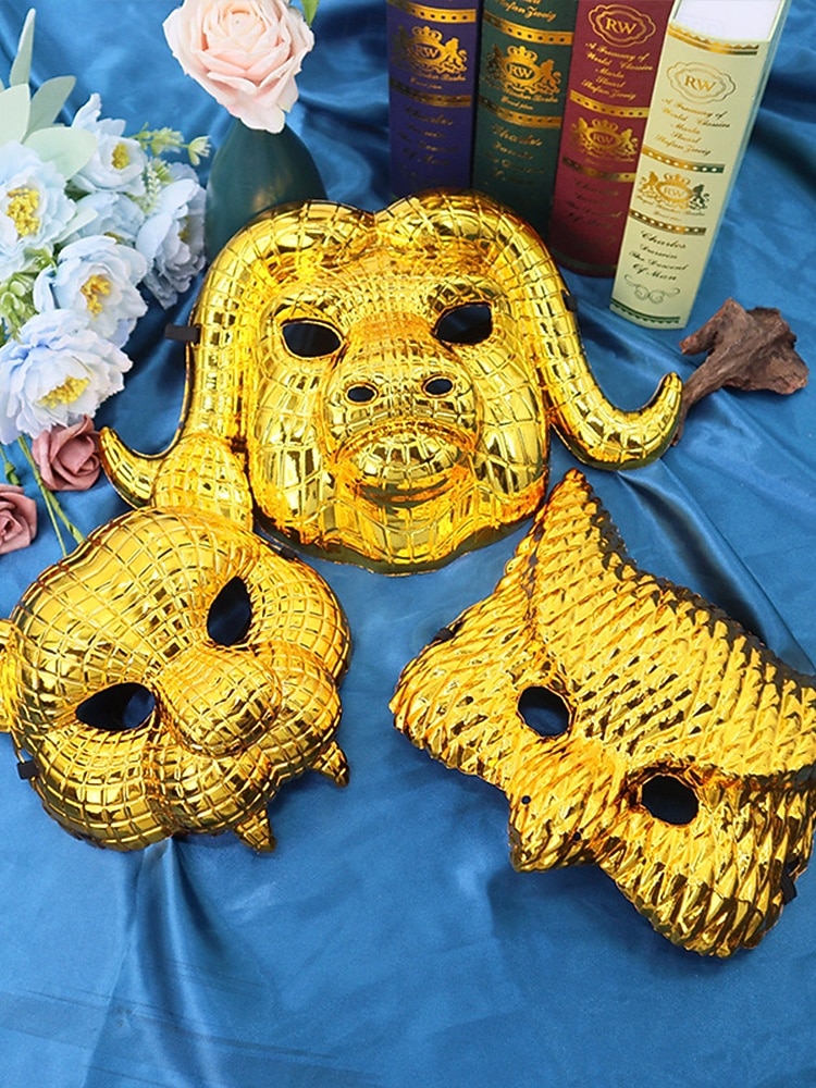 Maschera per carnevale in plastica metallica multi-stile per uomo – Costumi da leone volpe e tigre in oro per carnevale e balli in maschera del 2026 a $24.99 –P4