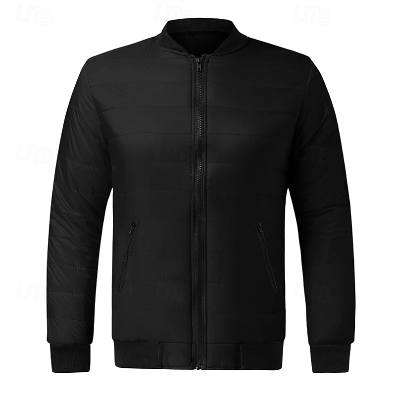 Men's Winter Coat Puffer Jacket Padded Pocket Quilted Polyster Casual Daily Outdoor Regular Fashion Streetwear Thermal Warm Winter Solid Color Blue Dark Grey Wine Black Puffer Jacket 2026 - $30.99 –P5