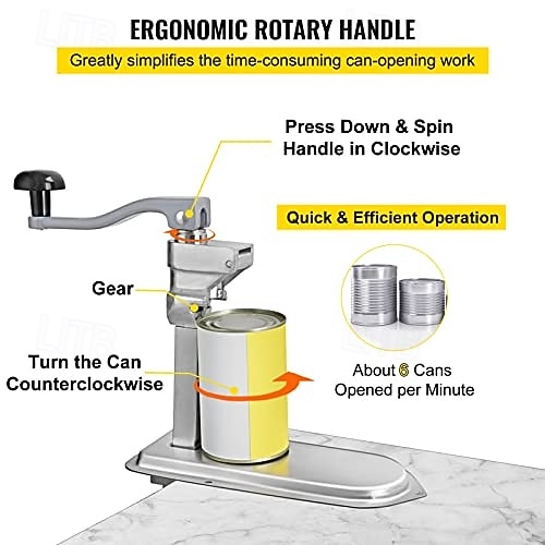 Commercial Can Opener, 18.9 Inches Long, Manual Stainless Steel for Cans Up to 11.8 Inches High, Fixed with Clamp or Screws, Ergonomic Rotating Handle and a Spare Blade 2026 - $103.99 –P3