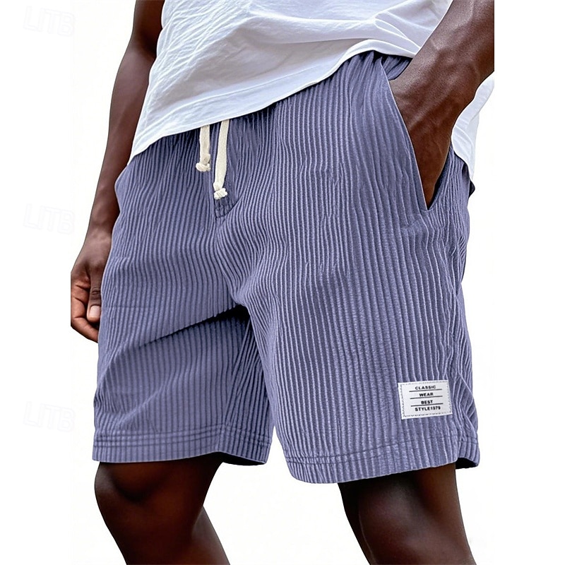 Men's Shorts Casual Shorts Corduroy Shorts Pocket Elastic Waist Plain Breathable Knee Length Outdoor Vacation Daily Wear Vacation Fashion White Navy Blue Micro-elastic 2026 - $21.99 –P11