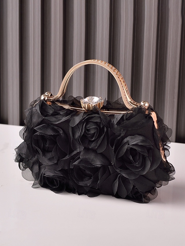 Women's Floral Evening Clutch Bag with Chain Shoulder Strap, Elegant Rose Appliqué Design, Multi-Color Formal Handbag for Weddings, Evening Parties & Banquets 2026 - $29.99 –P15