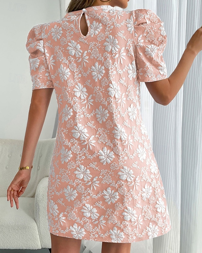 Per donna Mini Abito Abito Stampato Vintage Manica a Palloncino Quotidiano All'aperto Uscire Vestibilità regolare Floreale Manica Corta Girocollo Blu Bianco Rosa Estate Primavera del 2026 a $27.99 –P2