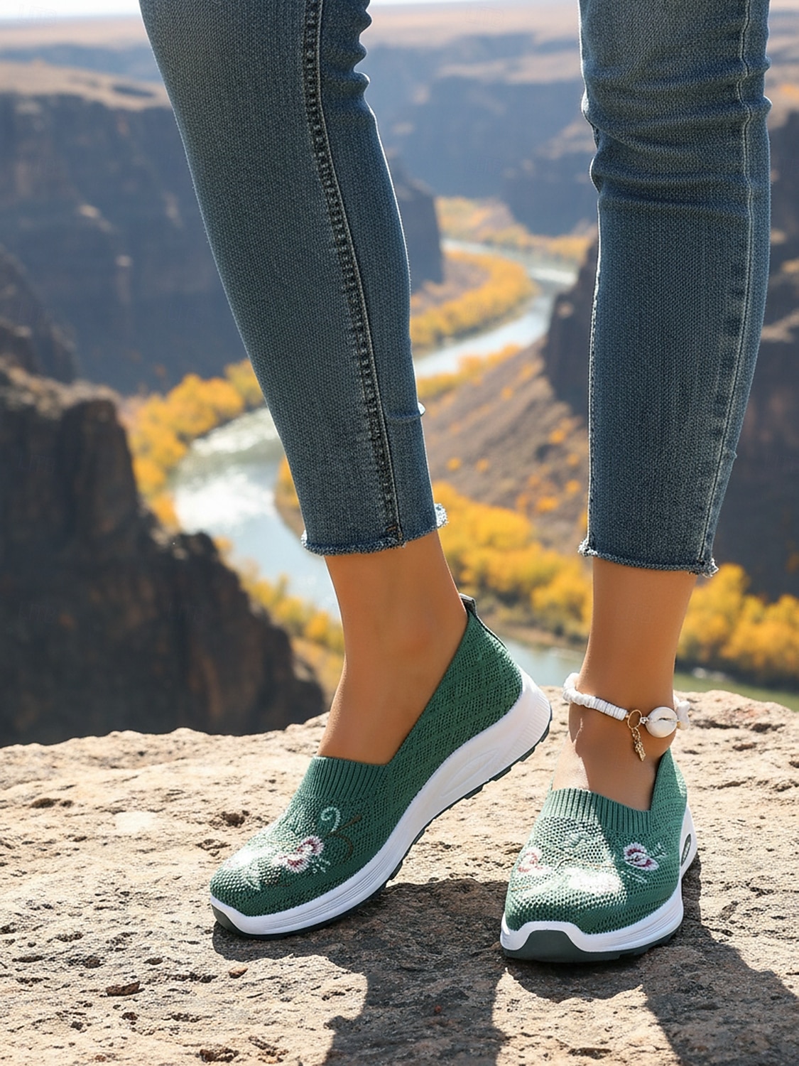 Γυναικεία πράσινα slip-on αθλητικά παπούτσια με κέντημα λουλουδιών – αναπνεύσιμα πλεκτά παπούτσια για περπάτημα σε εξωτερικούς χώρους, ταξίδια και θηλασμό 2026 - $26.99 –P5
