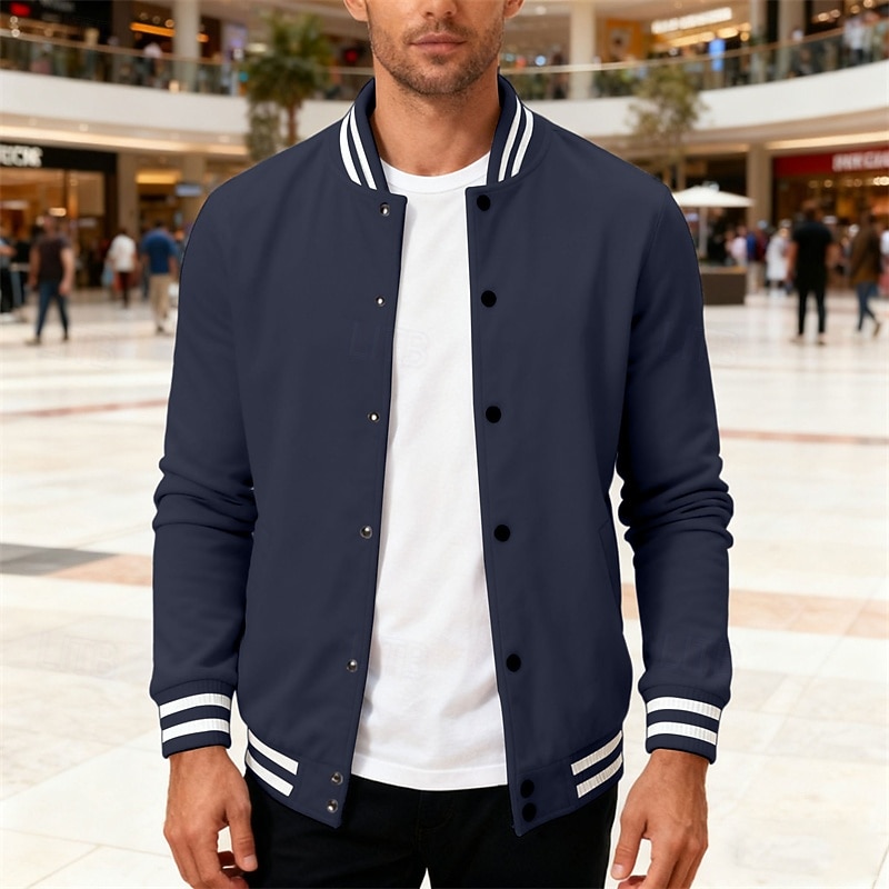 Per uomo Giacca Leggera Giacca Casual Giacca College Casuale Quotidiano Tasca Primavera Autunno A righe Streetwear Elegante Colletto Mao Regolare Nero Rosso Blu marino Blu reale Grigio chiaro Giacca del 2026 a $34.99 –P15