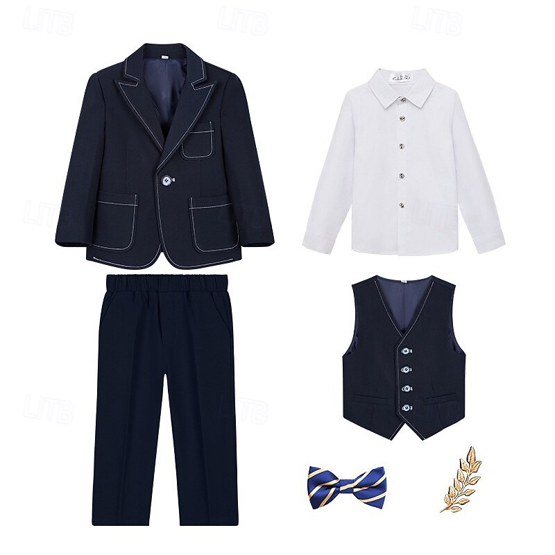 Costume de garçon d'honneur 6 pièces avec blazer &gilet & pantalon  & chemise  &Costume garçon avec cravate, tenue décontractée pour les fêtes en extérieur, style basique et tendance, couleur unie, de 2026 ? $77.99 –P6