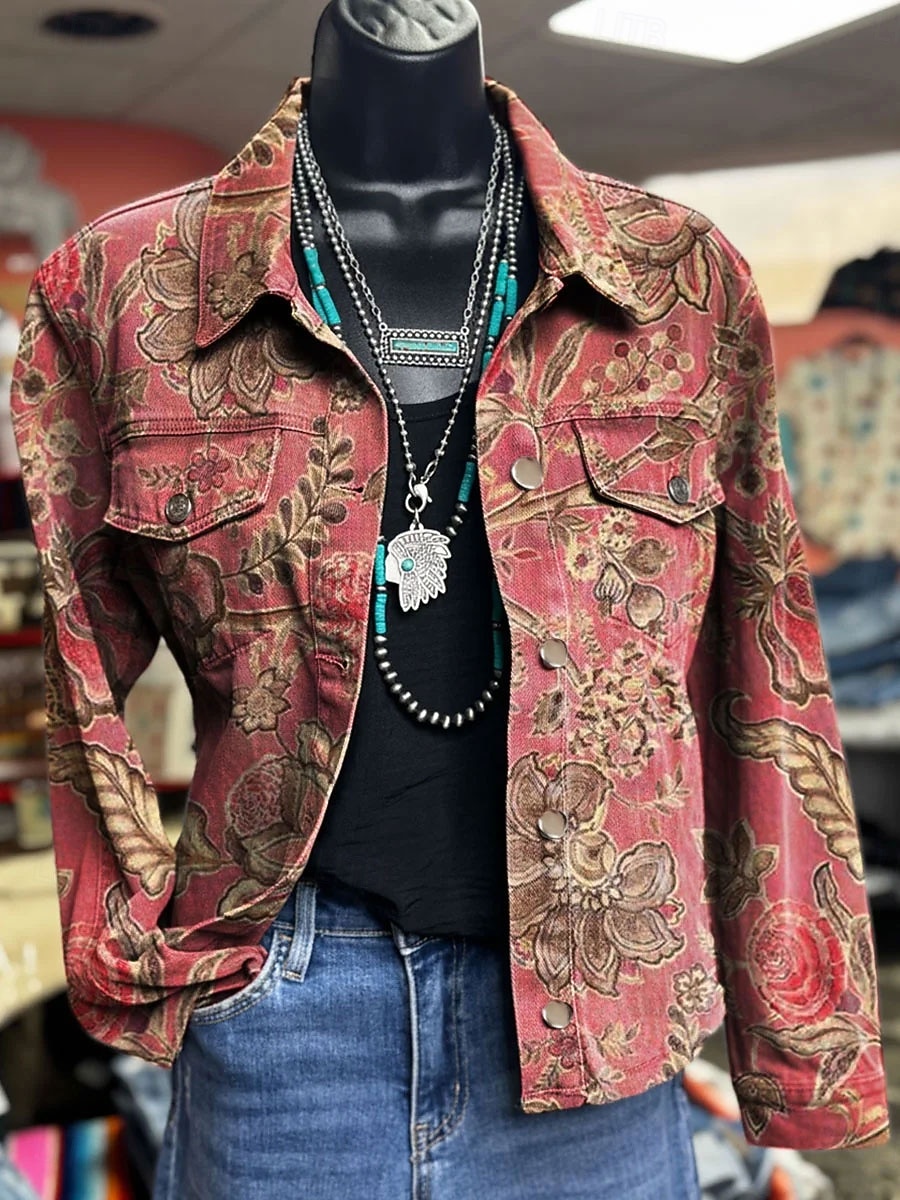 Damen Jacke Warm Bequem Knöpfe Druck Aktiv Vintage Künstlerisch Lässig Blumen Lässig Kurz Umlegekragen Normale Passform Langarm Oberbekleidung Rosa Rote Beige Frühling Herbst 2026 - $52.99 –P3