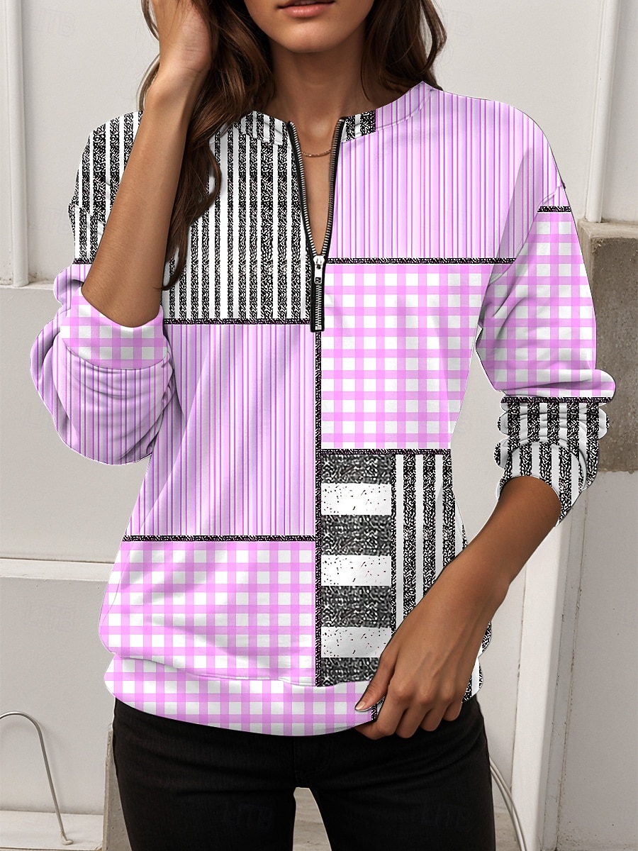 Dames Sweatshirts met rits Vetoketju Afdrukken Grafisch Geometrisch Modieus Casual Lange mouw Ronde hals Normale tops Straat Dagelijks gebruik blauw Blozend Roze Paars Groen Lente Herfst 2026 - $27.99 –P2