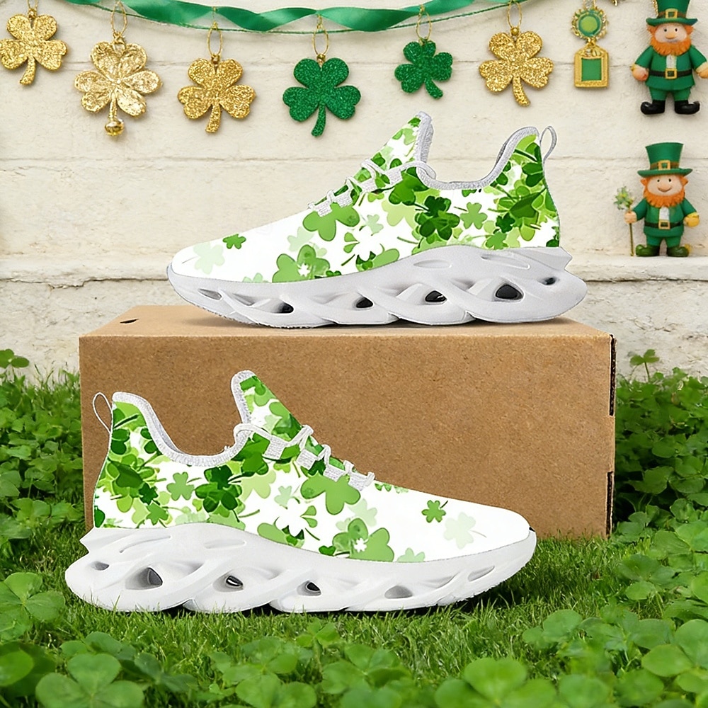 Dámské tenisky s motivem zeleného jetele ke Dni svatého Patrika – lehké prodyšné vycházkové boty s polstrovanou podrážkou, slavnostní sportovní styl na přehlídky, cestování, každodenní chůzi, cvičení a běžné nošení 2026 - $42.99 –P2