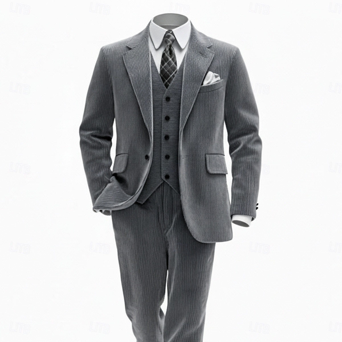 A bărbaților Costum din catifea reiată Casual Afaceri Negru Verde mentă Toamna iarna Costum Rever Clasic Modă Zilnic Dungi Fit adaptat Set 2 piese Un singur rând, un nasture 2026 - $122.99 –P1