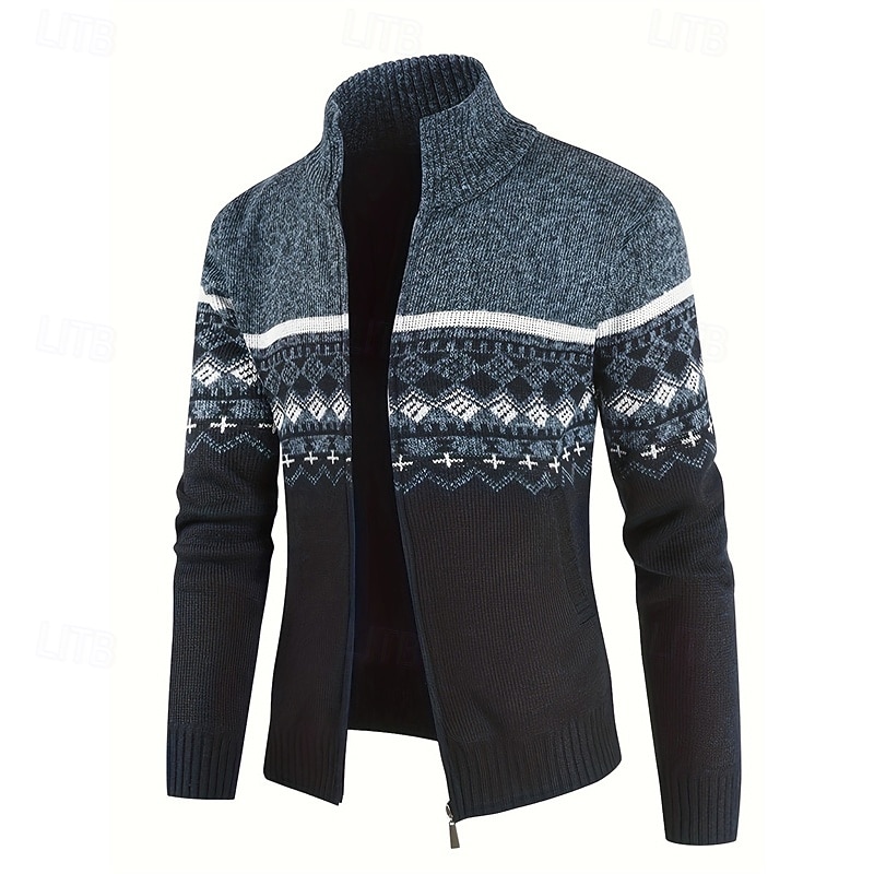 Per uomo Felpa Cardigan Maglione con Zip A Coste Maglia Top Regolari Lavorato a maglia Geometrico Collo Alto Neutro Moda Casuale Abbigliamento quotidiano Abbigliamento Autunno Inverno Blu Grigio del 2026 a $37.99 –P8