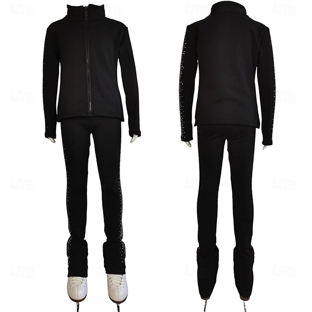 2026年 フィギュアスケートジャケットとパンツ レディース 女子 アイススケート 衣装 ブラック ストレッチ トレーニング 競技 スケートウェア 保温 暖かい クリスタル/ラインストーン 長袖 アイススケート フィギュアスケート  コレクション – $149.99 –P3