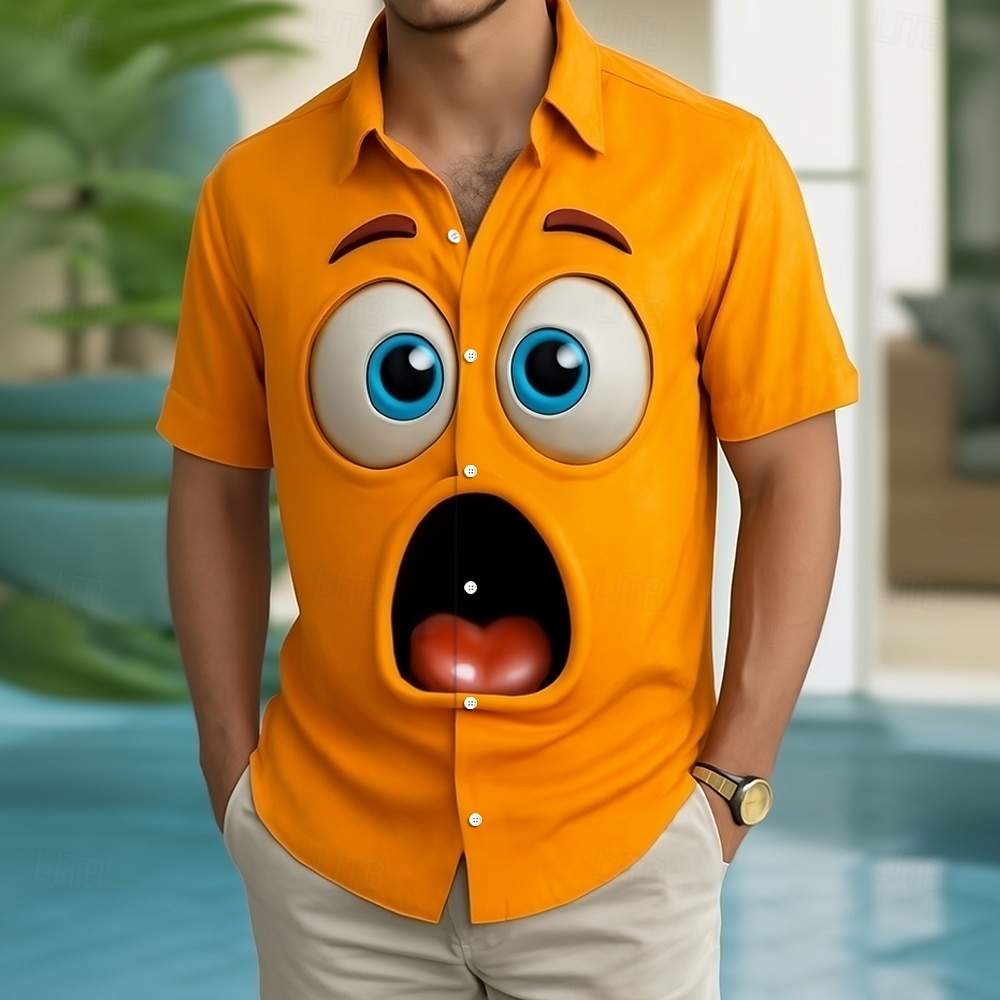 Per uomo Illusione ottica Fantasia "Cartone 3D" Faccia Sorridente Camicia Camicia con Bottoni Manica Corta Divertente All'aperto Ferie Estate Primavera Collo ripiegato Stampa 3D camicie con colletto del 2026 a $9.49 –P1