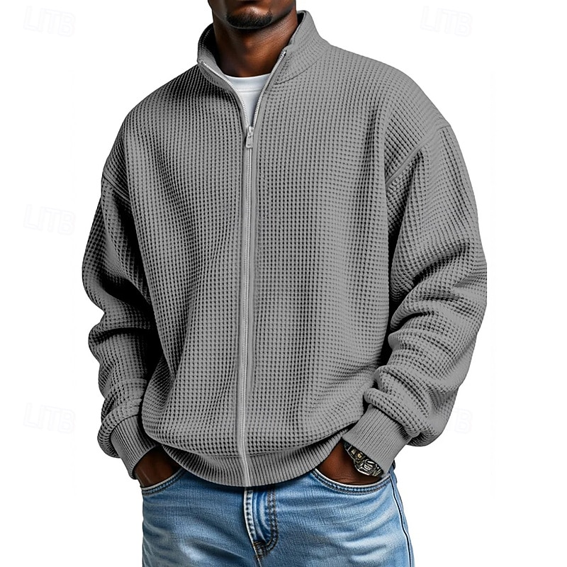 Herren Sweatshirt Waffel-Sweatshirt Pullover Kapuzensweatshirt Pullover Sweatshirt mit durchgehendem Reißverschluss Aprikose Schwarz Weiß Hellgrün Armeegrün Stehkragen Einfach Strukturiert Lässig 2026 - $28.99 –P5