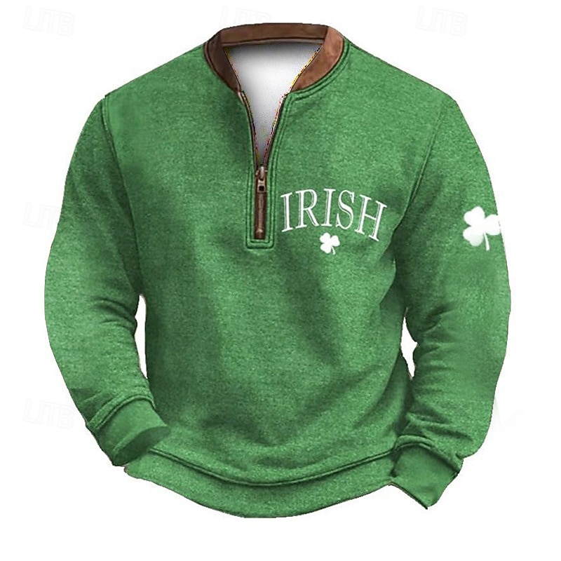 St. Patrick's Day Men's Shamrock St. Paddy's Day Sweatshirt Sweatshirt Fashion Streetwear Daily Classic Long Sleeve Quarter Zip Outdoor Going out Festival Black Green Printing Spring Fall Designer S 2026 - $30.99 –P1