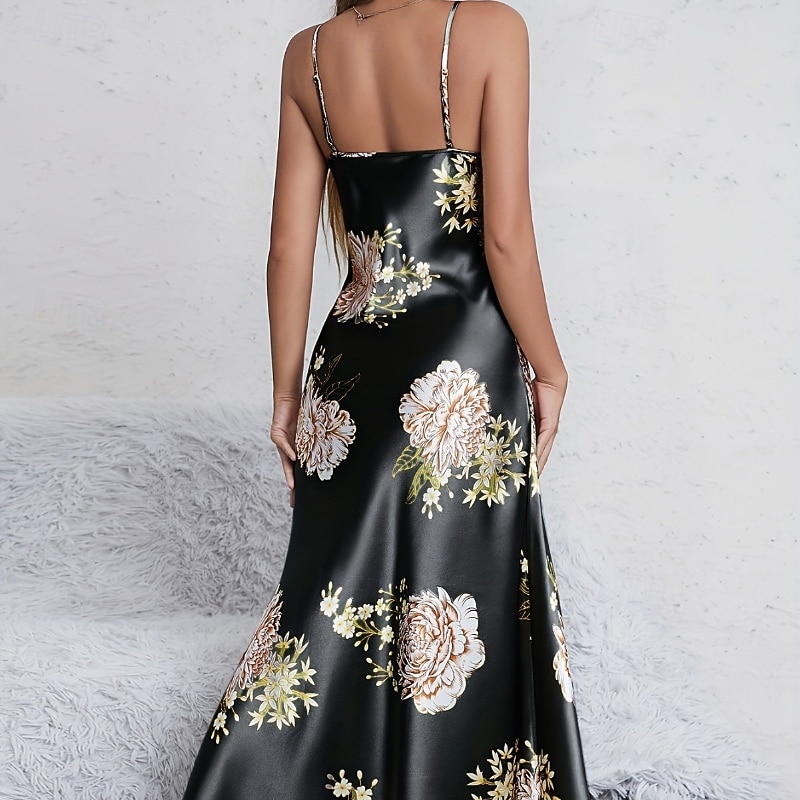 Naisten Yöpaita Vapaa-aika Pehmeä Satiini Kukka Avoin selkä Päivittäin Koti Sänky Hihaton hihnat Sininen Musta Rubiini Apila Kesä Loose Fit 2026 - $22.99 –P10