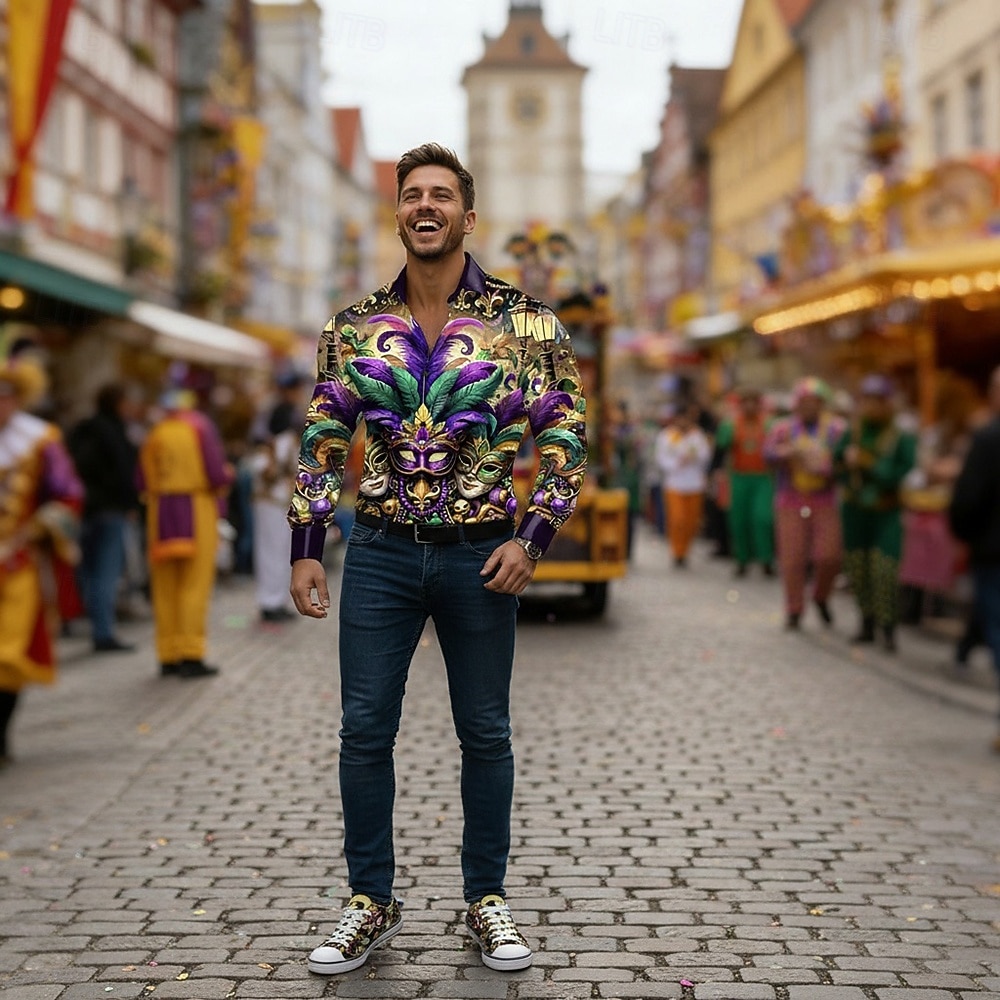 Muži Mardi Gras Karnevalové Tématické Tenisky – Barevný potisk masky na neformální boty pro festivaly průvody a pouliční párty 2026 - $54.99 –P2