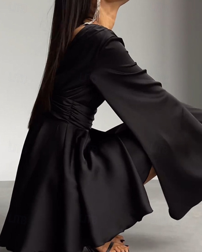 Naisten Mini mekko Satiini mekko Tanssiaispuku Juhlamekko Coctail-asu Muoti Moderni Iltajuhlat Juhla Cocktailjuhla Normaali Tavallinen Pitkähihainen V kaula-aukko Musta Ruskea Apila Harmaa Kevät Syksy 2026 - $41.99 –P5