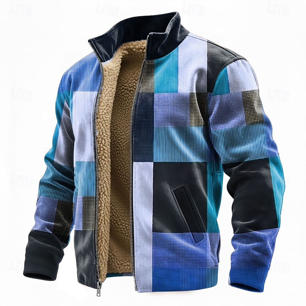 Herren Geometrisch Karomuster Fleece Jacke Pullover Mode Täglich Einfach Lässig Stehkragen Reißverschluss Outdoor Urlaub Geschenk Ausgehen Blau Rote Braun Grau Tasche Reißverschluss vorne Herbst 2026 - $41.99 –P3