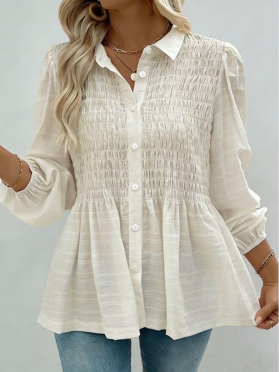 Per donna Camicia casual Camicia con Bottoni Blusa Arricciato Bottoni Tinta unica Vacanza Elegante Casual Manica Lunga Collo ripiegato Top corti Quotidiano Spiaggia Ferie Nero Bianco Rosa Verde del 2026 a $29.99 –P1