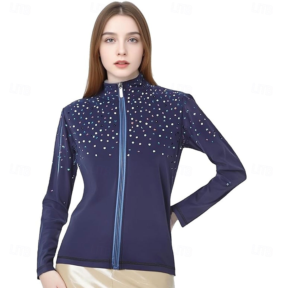 2026年 フィギュアスケート フリース ジャケット レディース ガールズ アイススケート ジャケット トップ パープル ストレッチ トレーニング 競技 スケートウェア 保温 暖かい クリスタル/ラインストーン 長袖 アイススケート フィギュアスケート  コレクション – $106.99 –P8