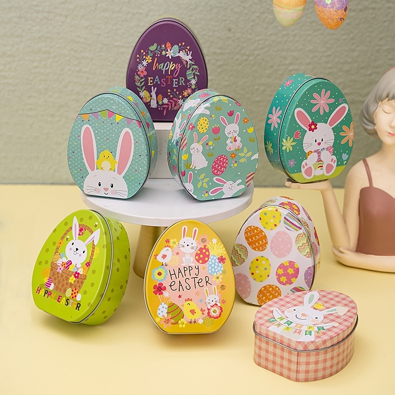 1pc Easter Bunny Egg Shape Tin Box, Kids Gift Candy Container, Cute Metal Treat Case, Holiday Party Favor, Easter Basket Stuffer Storage Box 2026 - $9.99 –P1