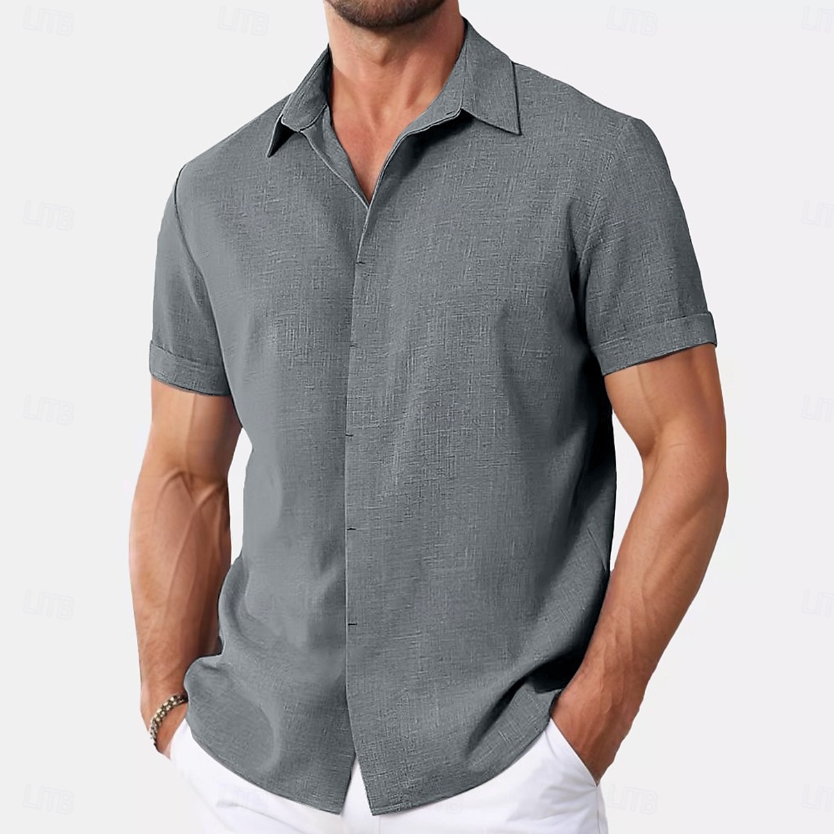 Męskie Koszula Koszula lniana Letnia koszula Koszula zapinana na guziki Codzienna koszula Koszula plażowa Równina Urlop Codzienny Czarny Biały Rumiany róż Niebieski Krótki rękaw Kołnierz Lato Odzież 2026 - $10.49 –P9