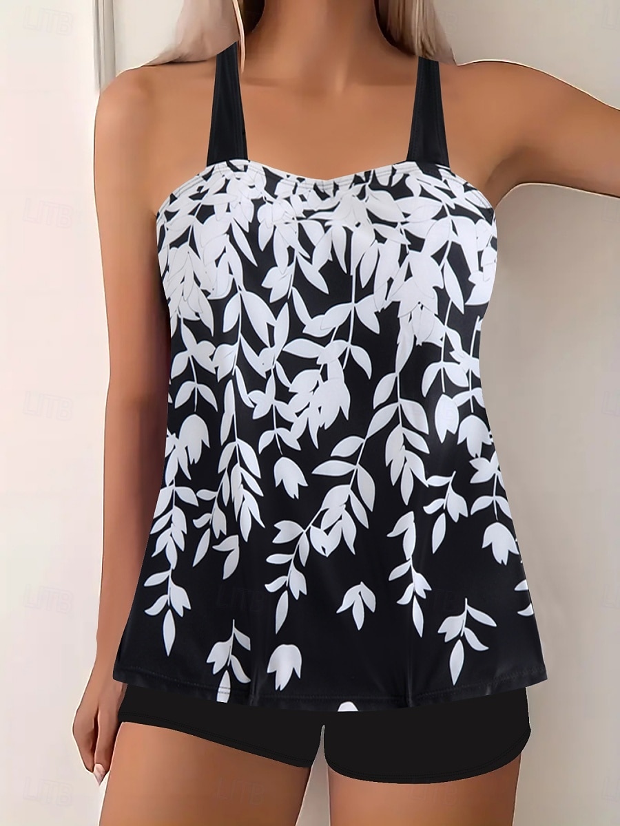 Maillot de bain Tankini femme 2 pièces Shorts Contrôle du ventre Taille haute Slim Dos nu Vacances Plage Vêtements Feuilles V Cou Sans Manches de 2026 ? $19.99 –P2