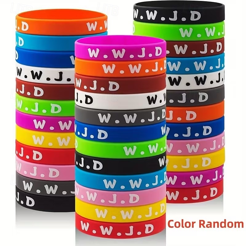 2026年 20個のWWJD「イエスならどうするだろう」ブレスレット - イエスのイメージとWWJDのイニシャルがインスピレーションと高揚感を与えるキリスト教の宗教的なシリコンリストバンド - 教会のグループ活動やパーティーのギフトに最適  コレクション – $12.99 –P3