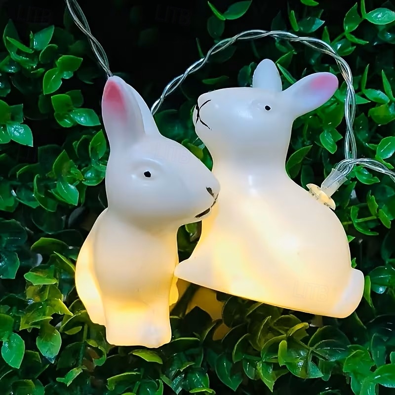 Wielkanocny łańcuch świetlny z bajkowym króliczkiem, 1,5 m, 10 diod LED, zasilany bateriami, do domu, sypialni, balkonu, ogrodu, na święta i imprezy 2026 - $14.49 –P8