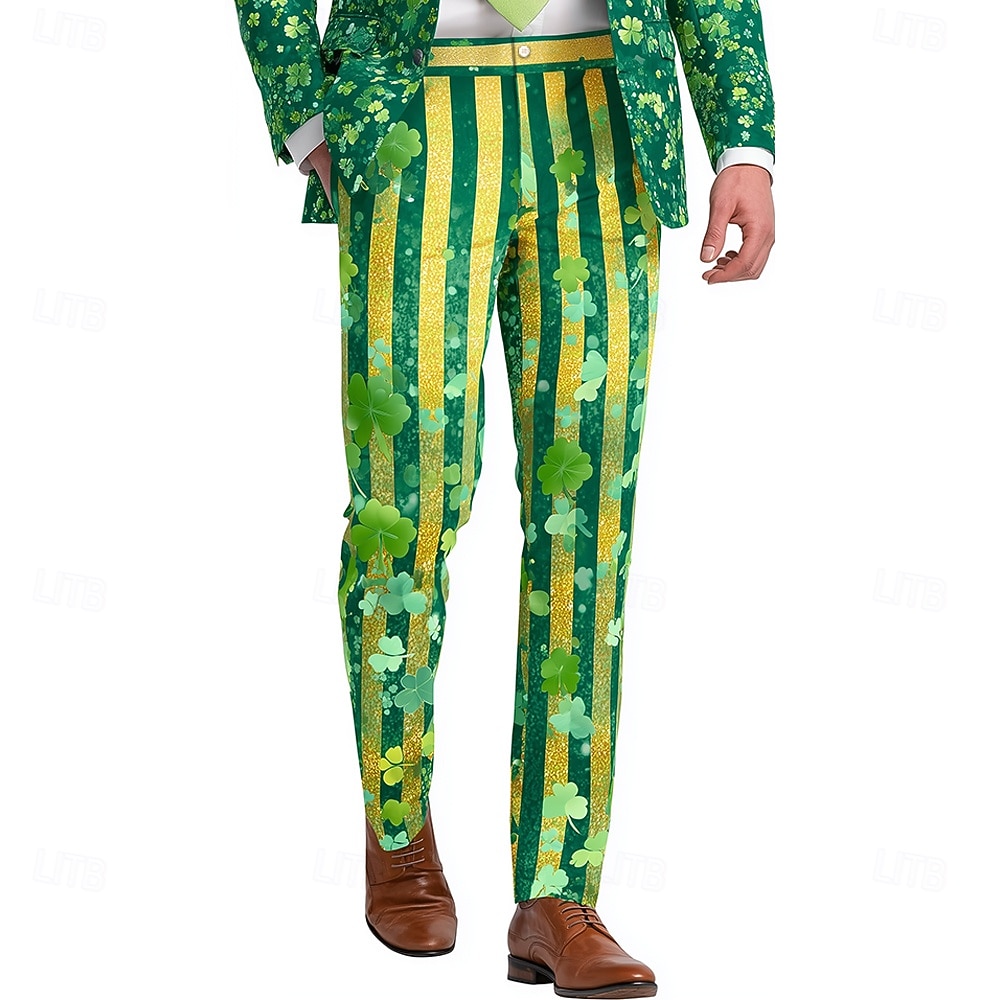 Pantaloni cu patru foi de trifoi St. Patrick pentru bărbați pantaloni cu dungi pantaloni eleganți talie medie vintage retro îmbrăcăminte de stradă vacanță pantaloni cu croi slim cu buzunare vară 2026 - $31.99 –P2