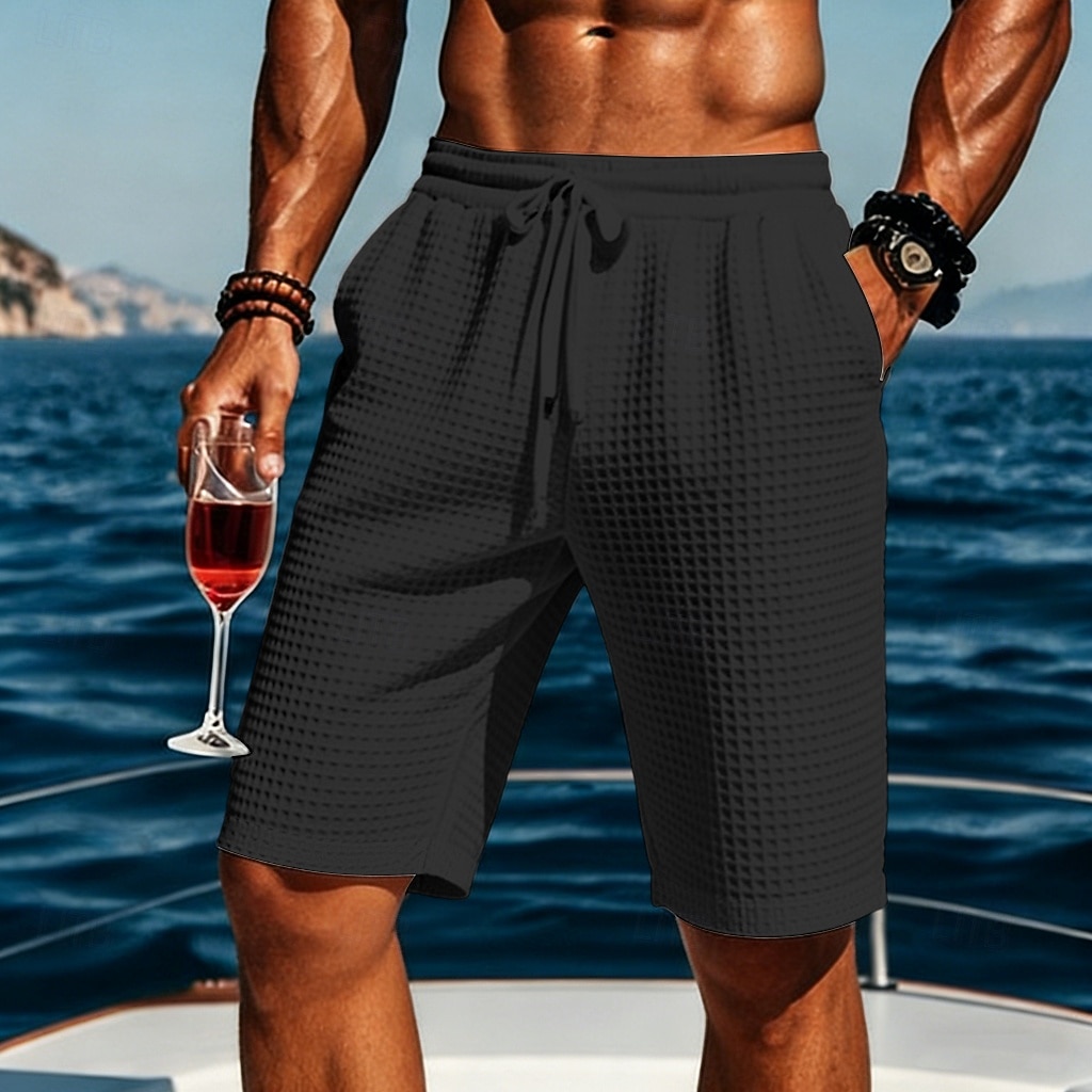 Herren Waffel-Shorts Shorts Bermudashorts Strandshorts Kordelzug Elastischer Bund Einfach Komfort Sport Kurz Täglich Outdoor Urlaub Urlaub Klassicher Stil Blau Schwarz Dehnbar 2026 - $21.99 –P6