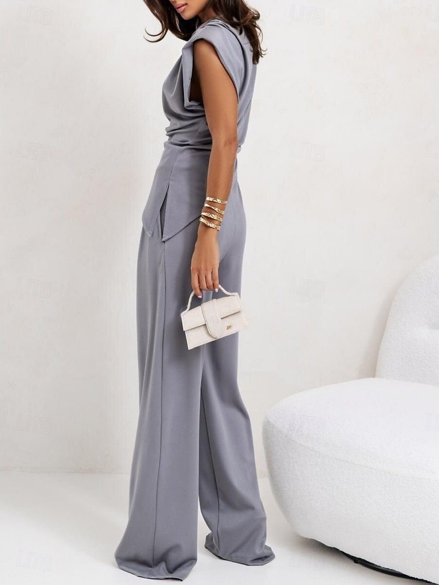 Γυναικεία Σετ παντελονιών Τοπ μπολερό Αμάνικο Στρογγυλή Ψηλή Λαιμόκοψη Συμπαγές Χρώμα Κομψό Μοντέρνα Κομψό στυλ street Causal Καθημερινά ΕΞΩΤΕΡΙΚΟΥ ΧΩΡΟΥ Σκούρο γκρι Μαύρο Λευκό Καλοκαίρι 2026 - $27.99 –P16