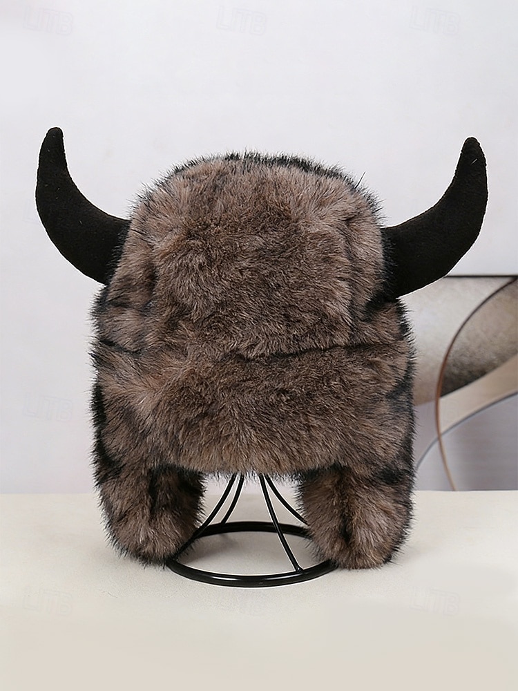 Männliche warme Kunstpelzhorn Mardi Gras Hut | Multi-Farben Tier/Dämon Stil Bomber-Cap | Perfekt für Karneval Maskerade  Kostümpartys 2026 - $24.99 –P6