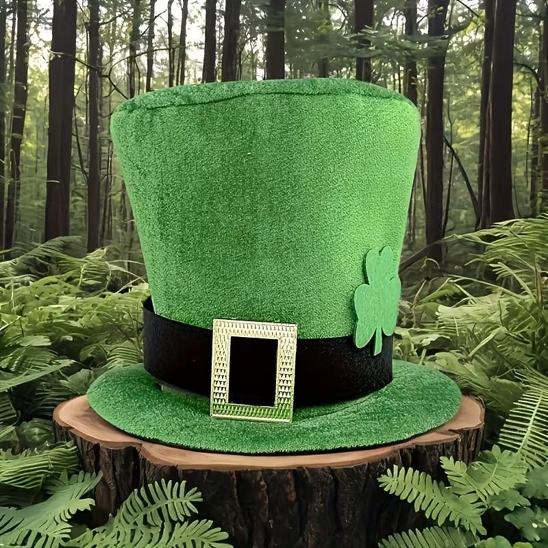 cappellini per la festa di San Patrizio con motivo a trifoglio, verdi &cappelli da festival usa e getta in poliestere nero, senza piume, perfetti per feste al chiuso, foto, del 2026 a $15.99 –P4