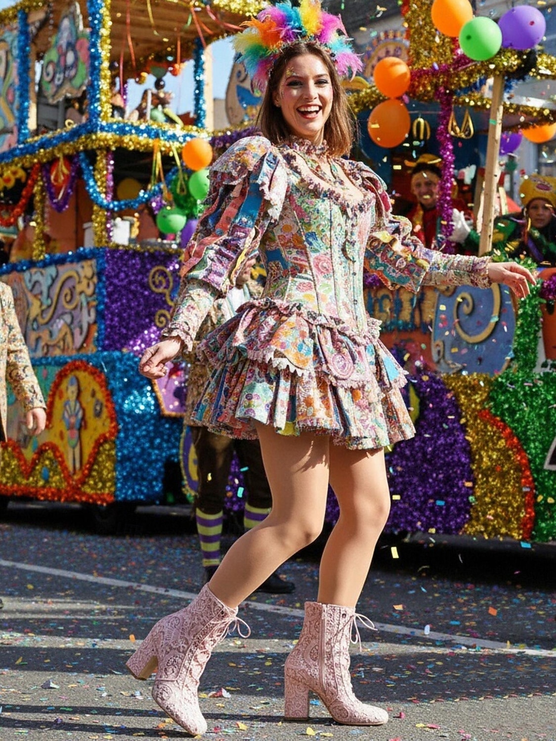 Women's Mardi Gras Pink Lace-Up Festival Ankle Boots – Stylish Chunky Heels for Carnivals, Parades and Celebrations 2026 - $109.99 –P1