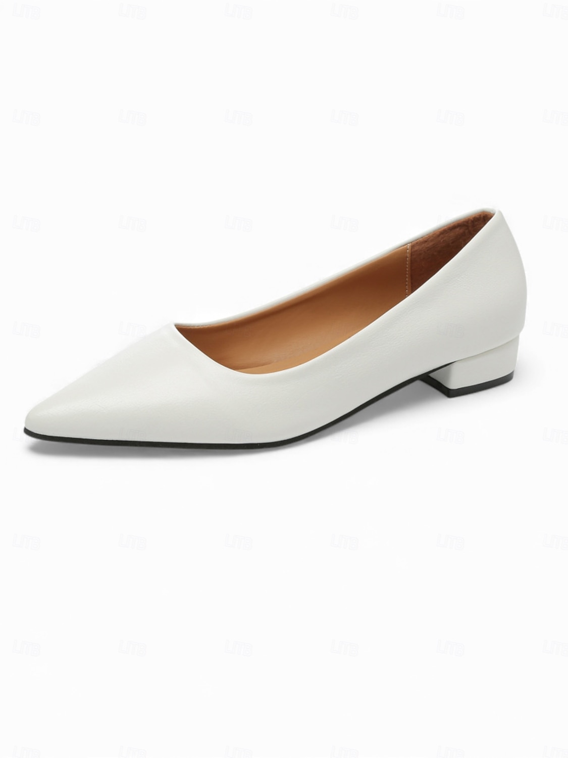 Women's Elegant White Pointed Toe Flats with Low Block Heel, Comfortable and Stylish Footwear for Casual or Office Wear 2026 - $26.99 –P7