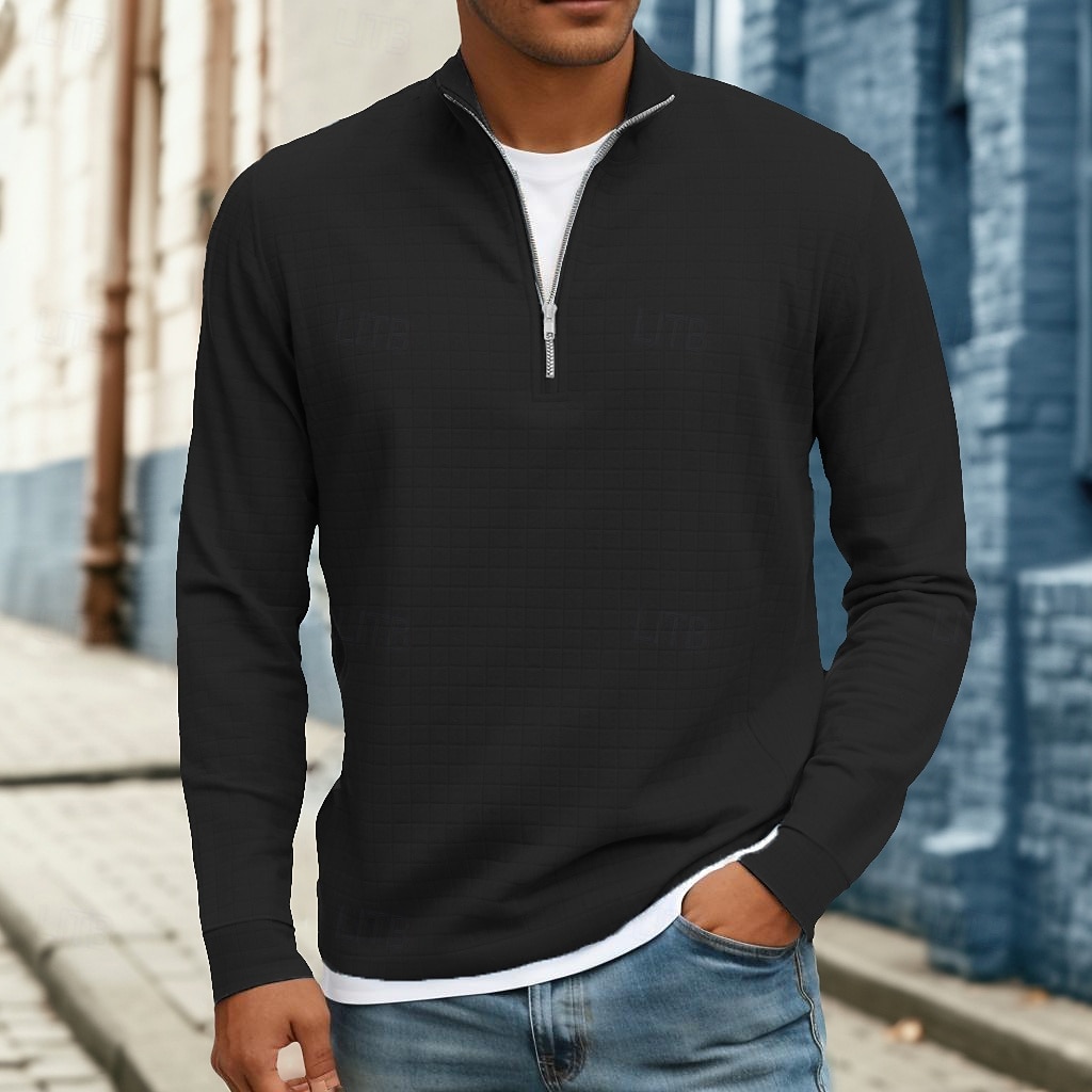 Herre Vaffel T-skjorte T skjorte Kvart glidelås-t-skjorte Langermet Høy krage Høst Vinter Vår & Vinter Helfarge Med Tekstur Strikketøy Daglig Fritid Ta igjen glidelåsen Varm Avslappet Daglig utendørs 2026 - $22.99 –P6